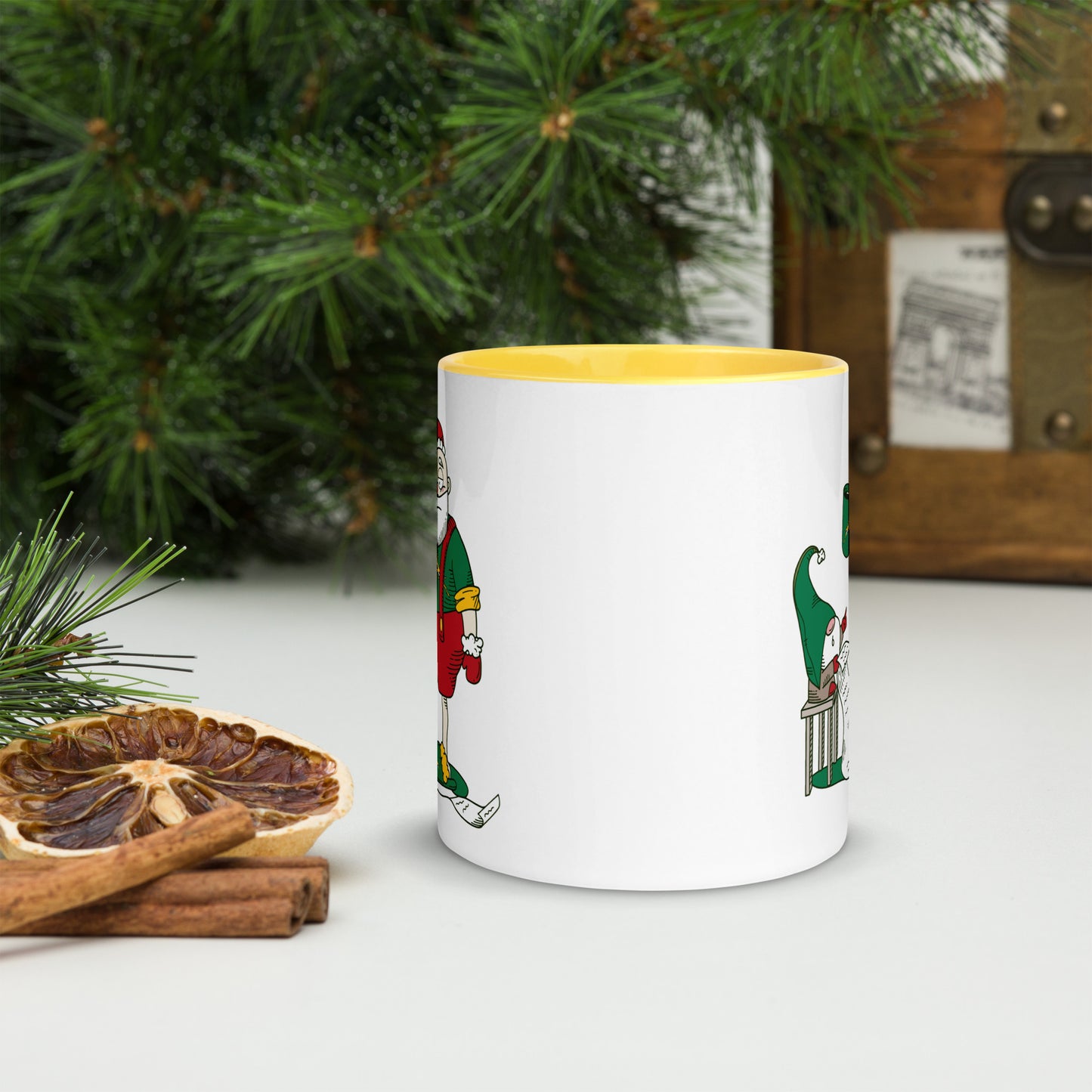 Grumpy Santa Bok Fan Christmas Mug with Color Inside