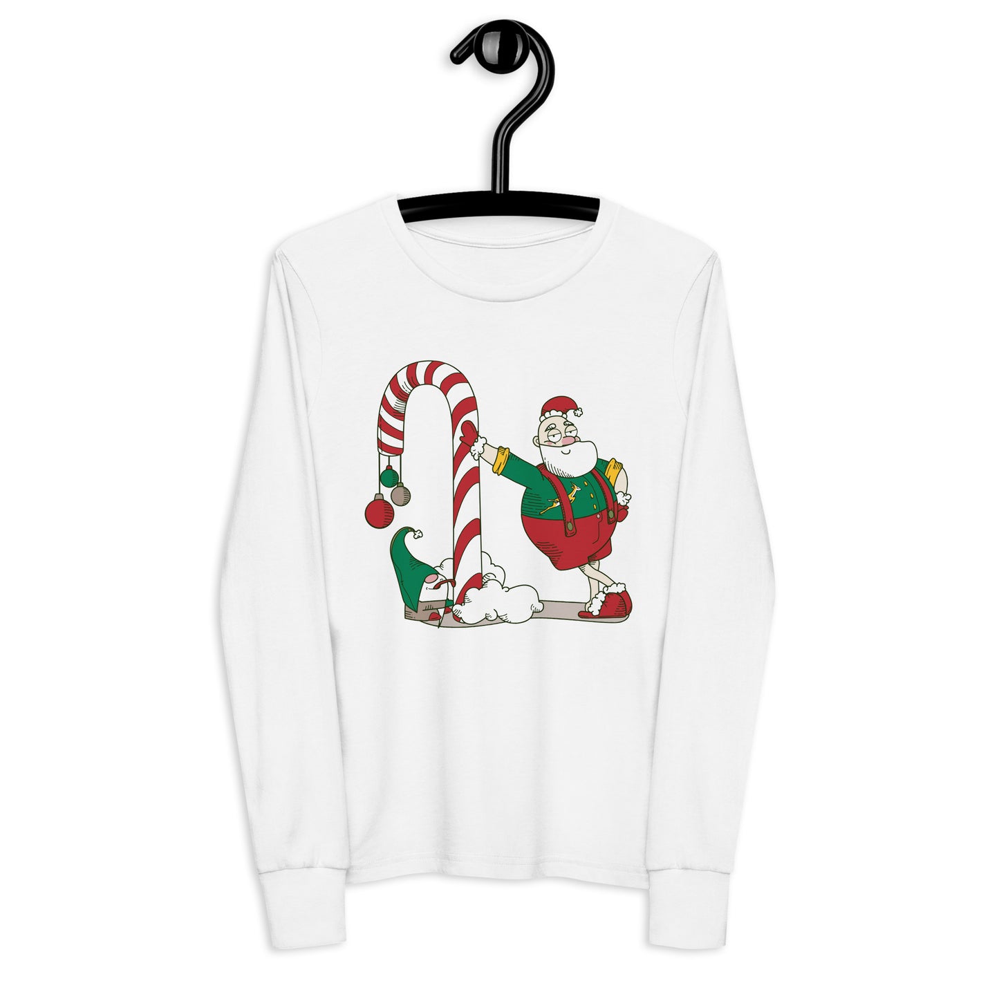 Santa Bok Fan Candy Cane Christmas Youth long sleeve tee
