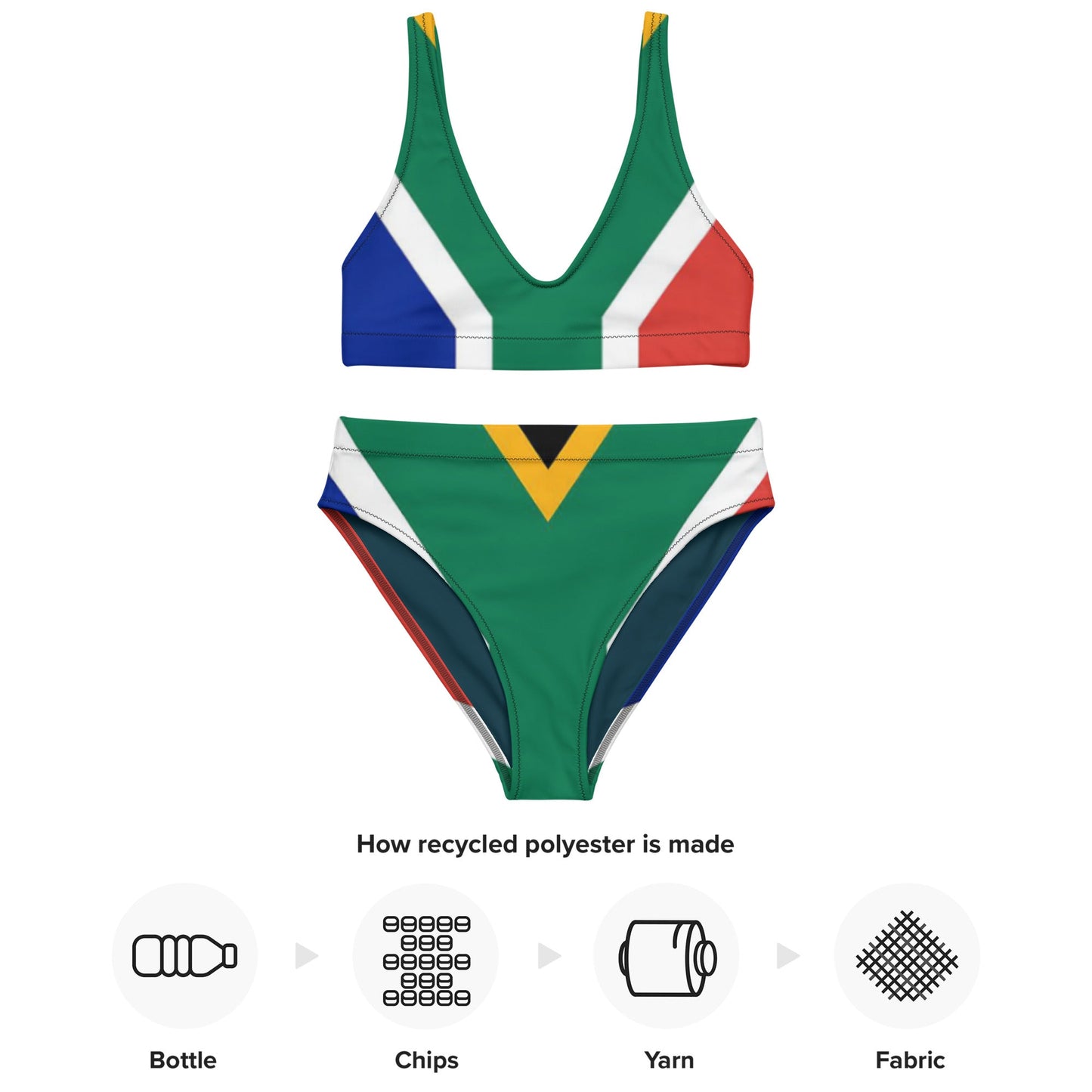 High-waisted bikini with South African flag design