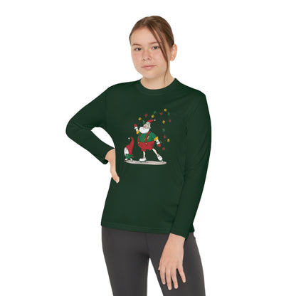 Santa Bok Fan Ice Skating Christmas Youth Long Sleeve Competitor Tee