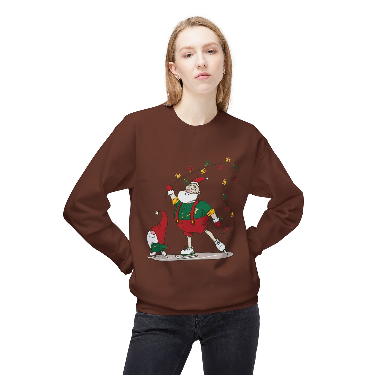 Santa Bok Fan Ice Skating Christmas Unisex Midweight Softstyle Fleece Crewneck Sweatshirt