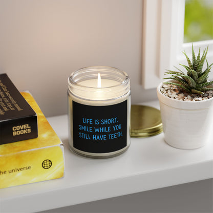 Life is Short. Smile. Scented Coconut Apricot Candles (4oz, 9oz)