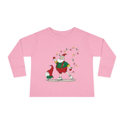 Santa Bok Fan Ice Skating Christmas Toddler Long Sleeve Tee