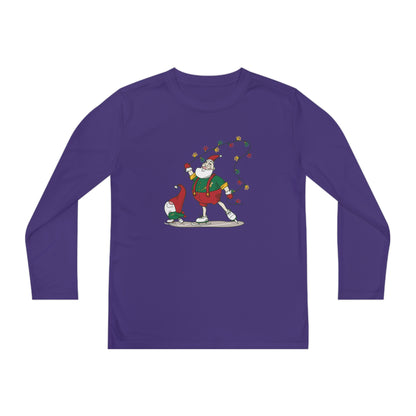 Santa Bok Fan Ice Skating Christmas Youth Long Sleeve Competitor Tee