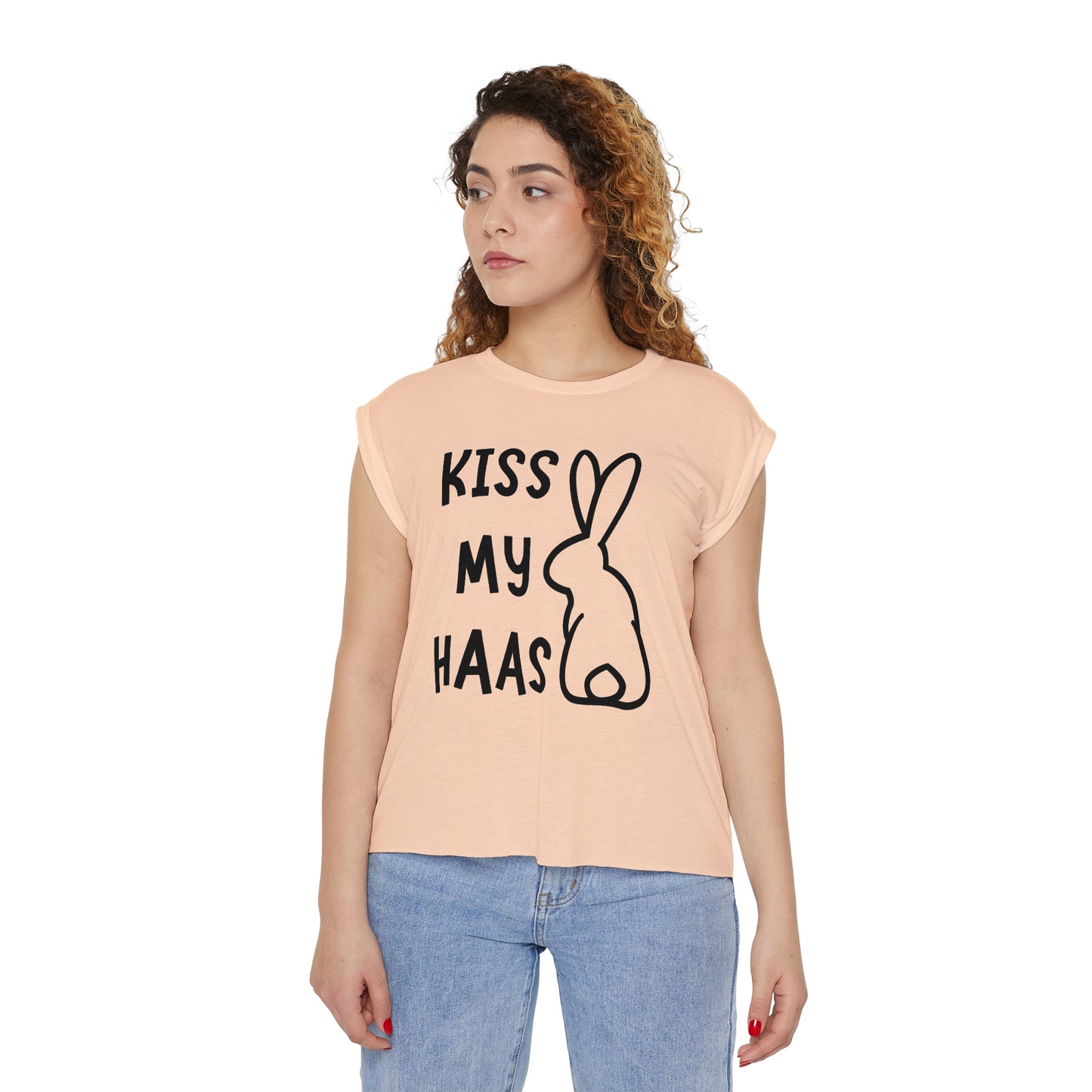 Kiss my Haas Women’s Flowy Rolled Cuffs Muscle Tee