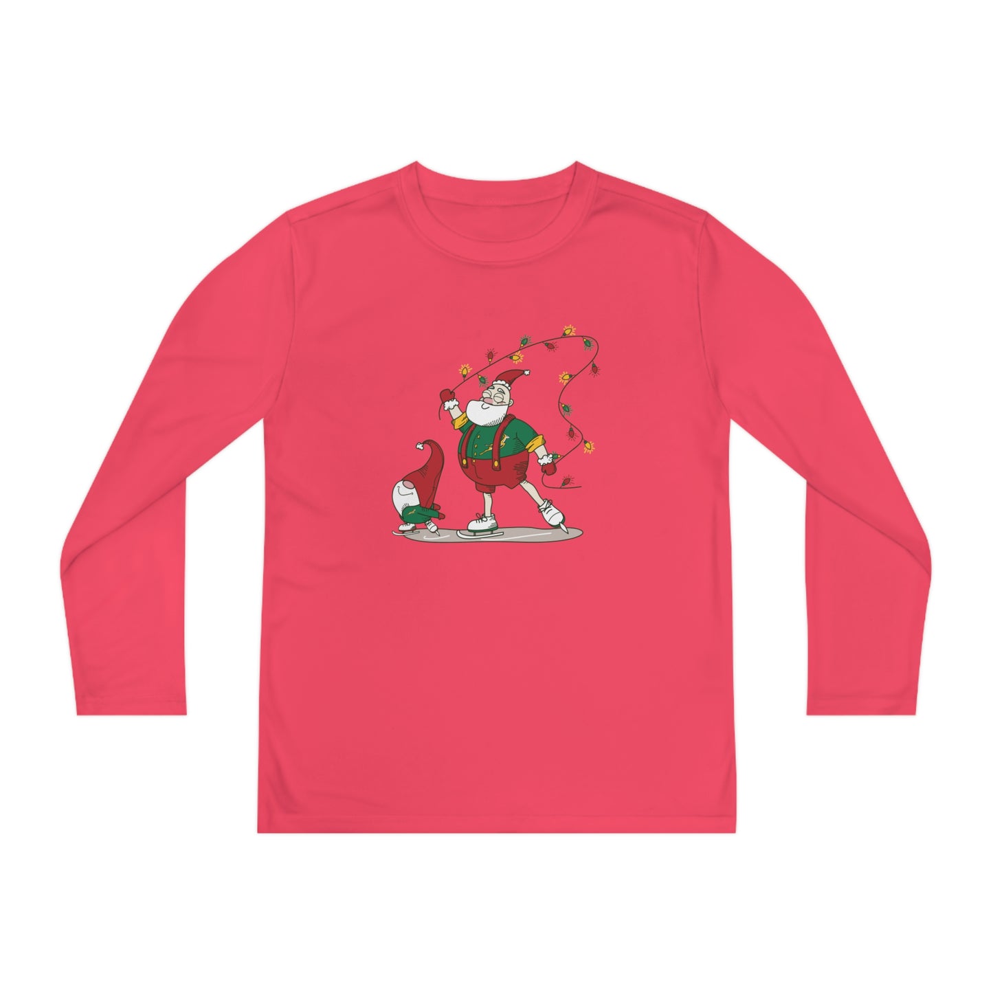 Santa Bok Fan Ice Skating Christmas Youth Long Sleeve Competitor Tee