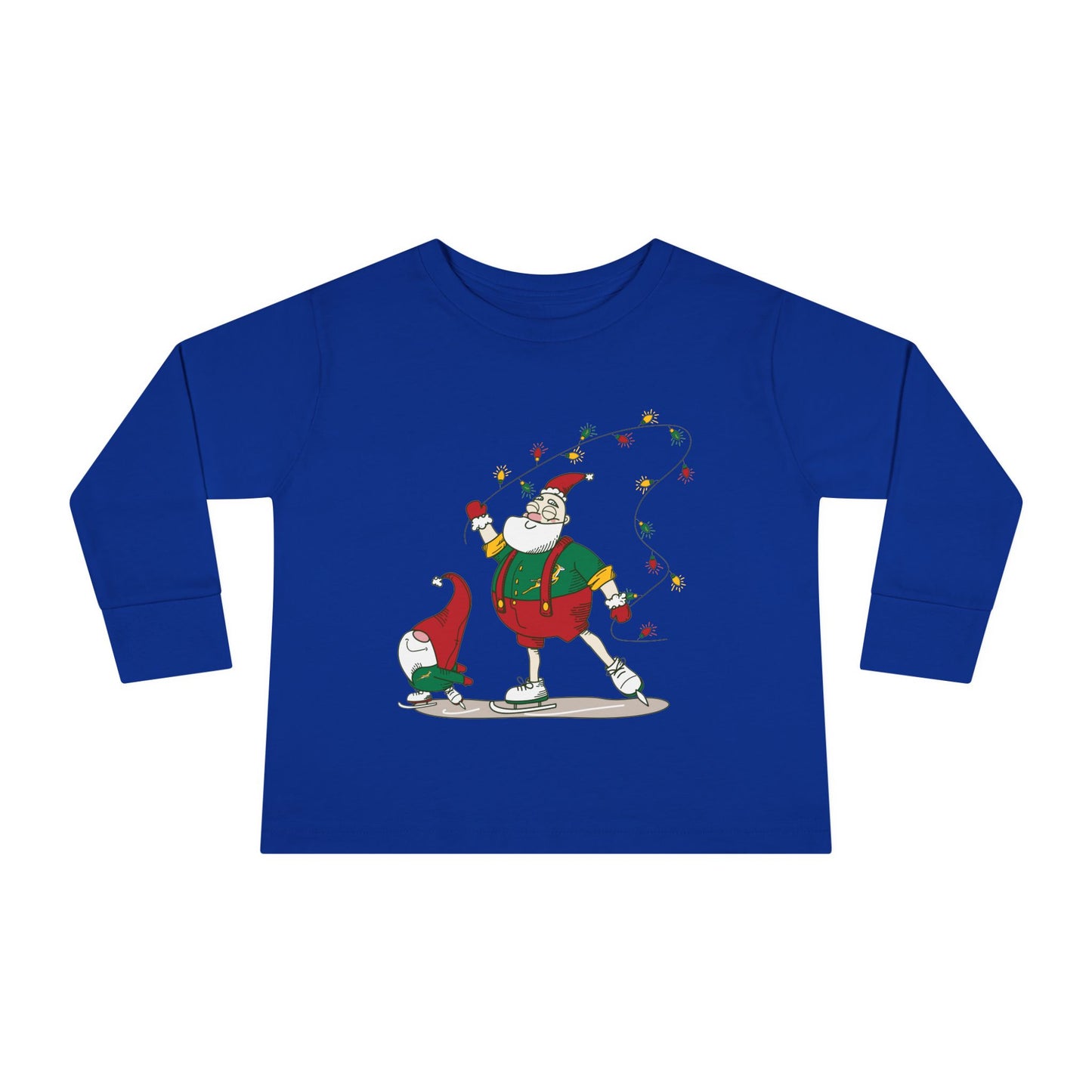 Santa Bok Fan Ice Skating Christmas Toddler Long Sleeve Tee