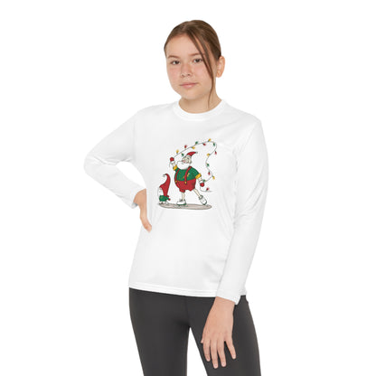 Santa Bok Fan Ice Skating Christmas Youth Long Sleeve Competitor Tee