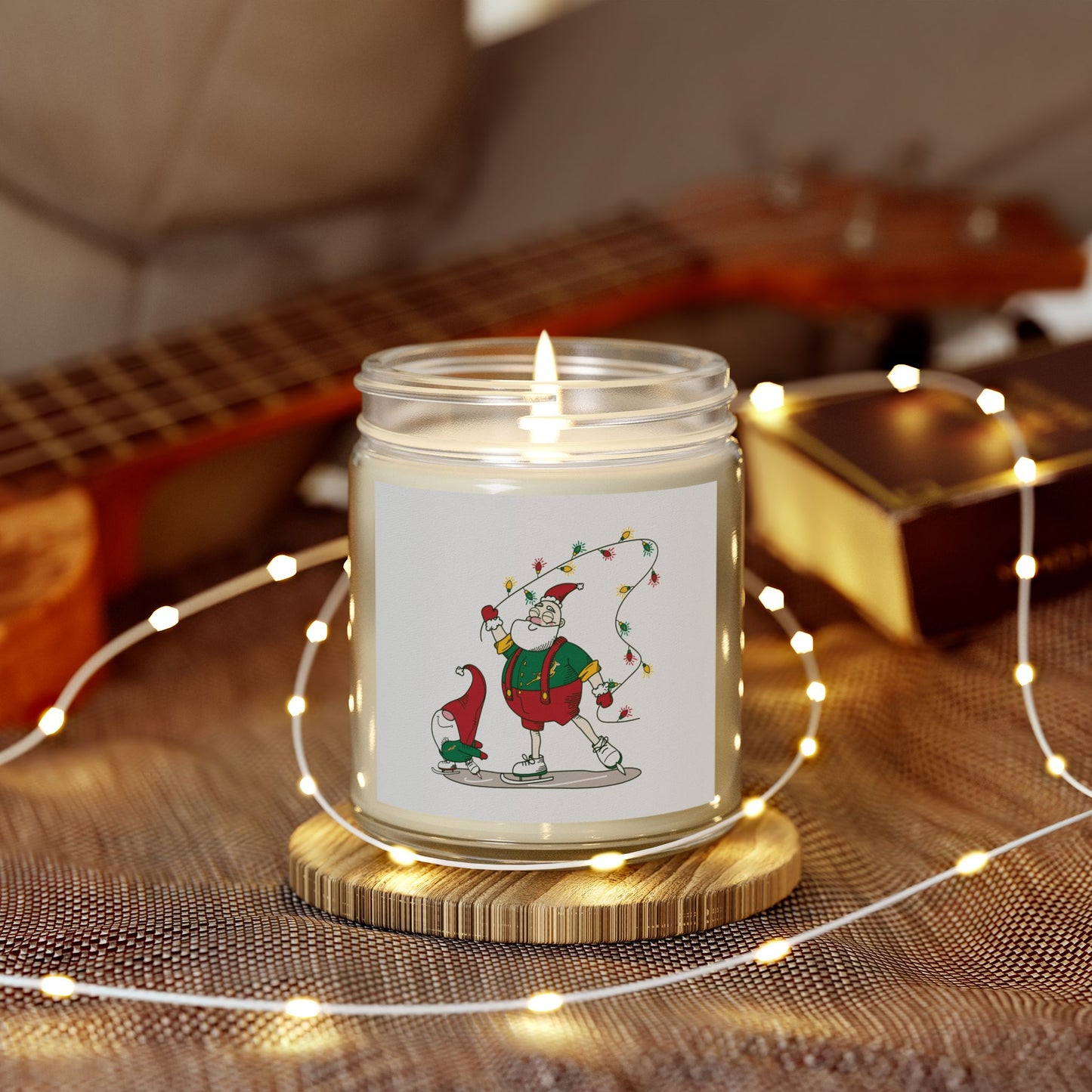 Santa Bok Fan Ice Skating Christmas Scented Coconut Apricot Candles (4oz, 9oz)