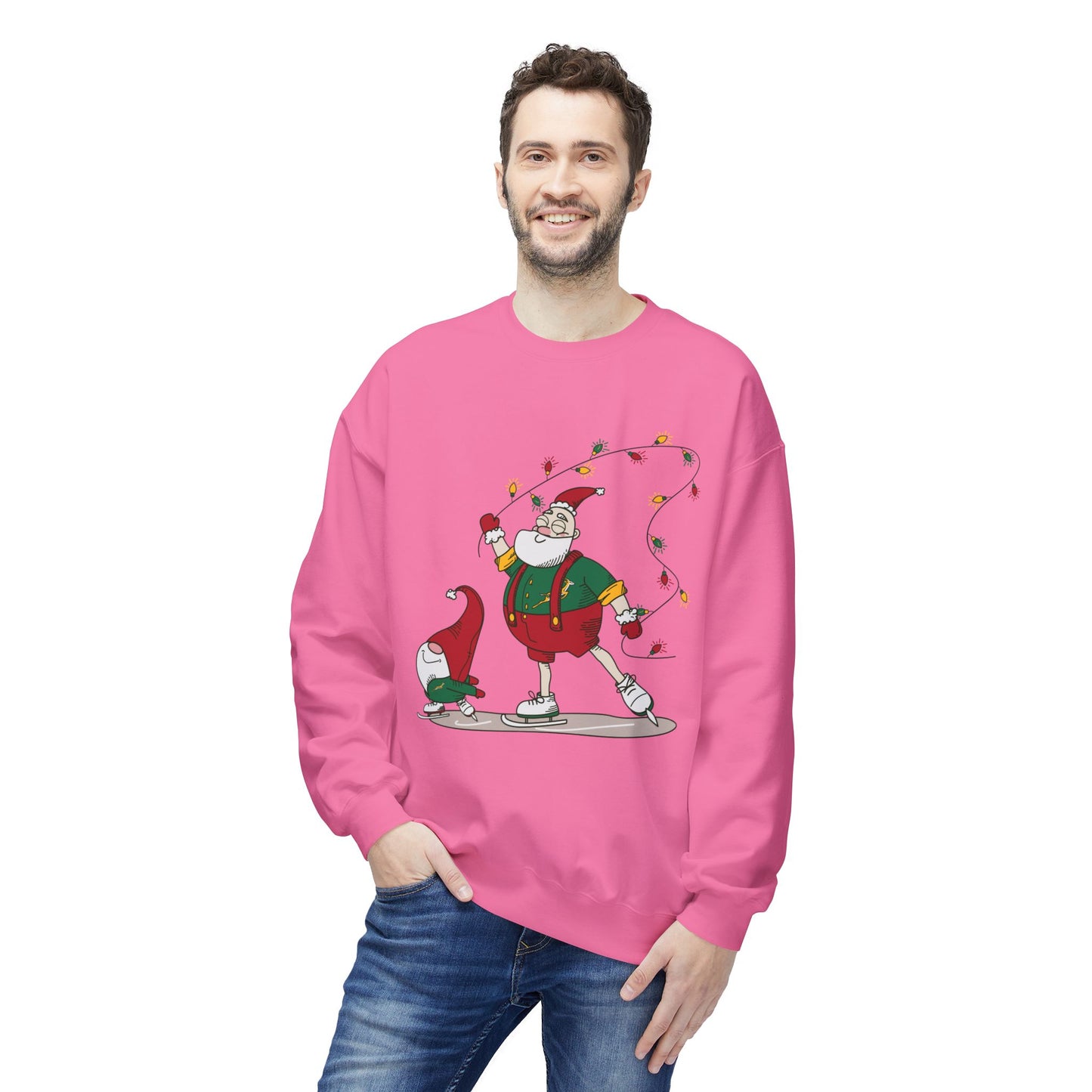 Santa Bok Fan Ice Skating Christmas Unisex Midweight Softstyle Fleece Crewneck Sweatshirt