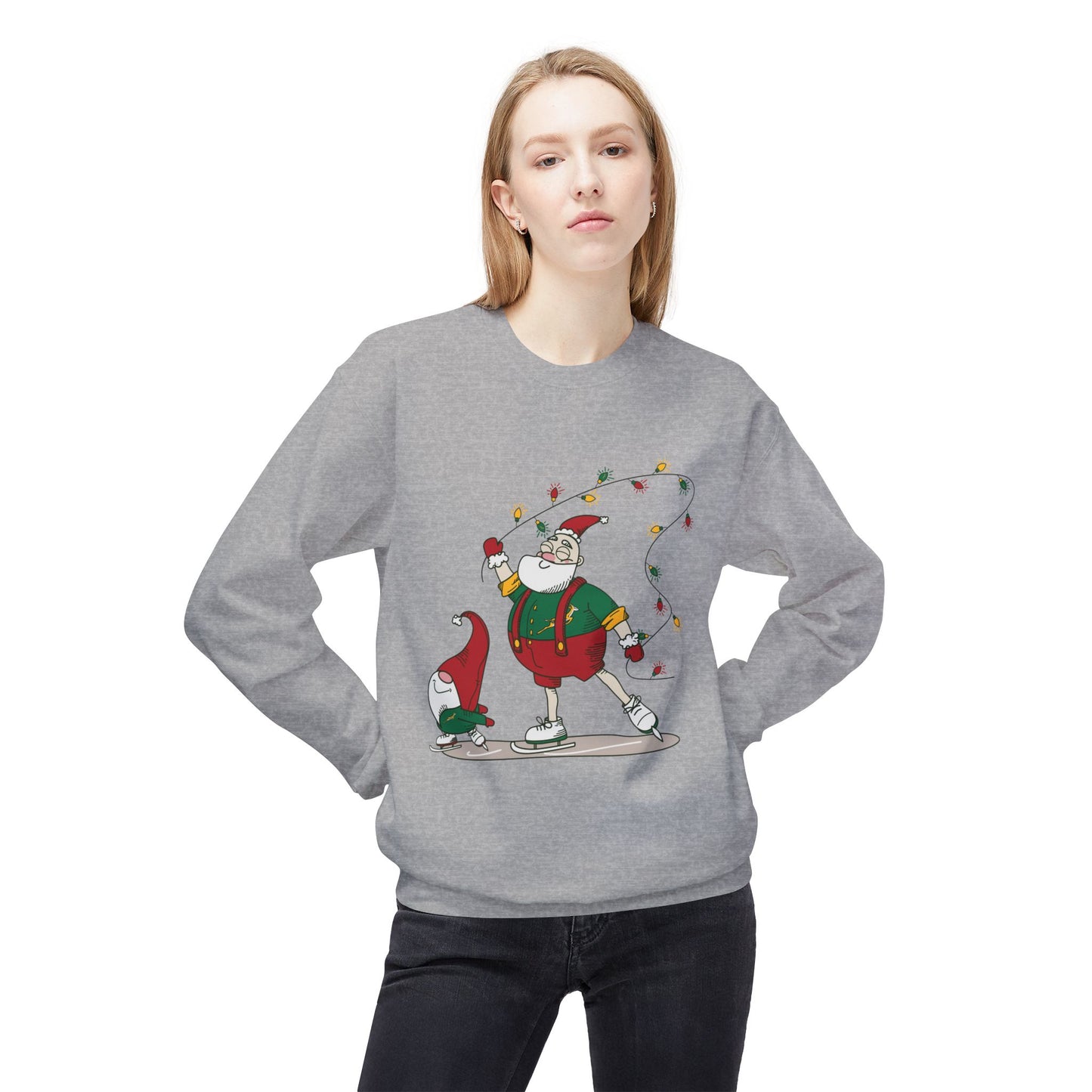 Santa Bok Fan Ice Skating Christmas Unisex Midweight Softstyle Fleece Crewneck Sweatshirt