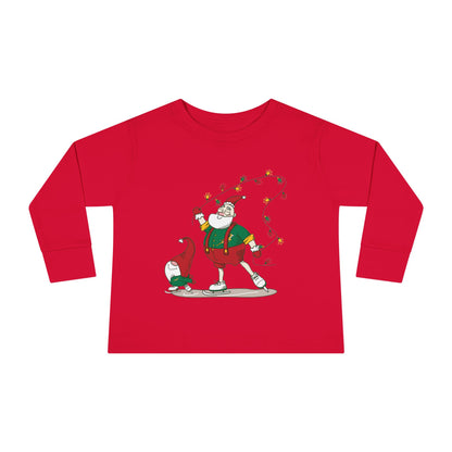 Santa Bok Fan Ice Skating Christmas Toddler Long Sleeve Tee