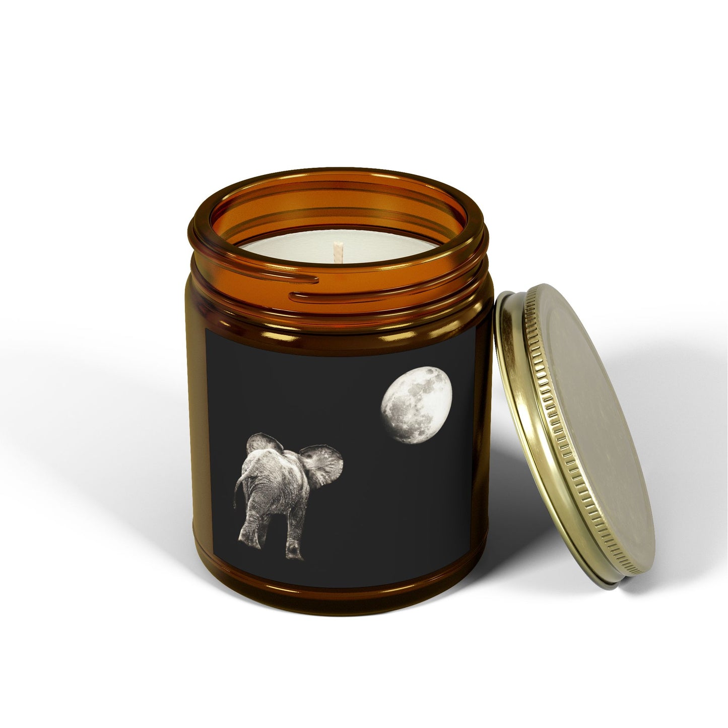 Elephant and Moon Scented Candles, Coconut Apricot Wax (4oz, 9oz)