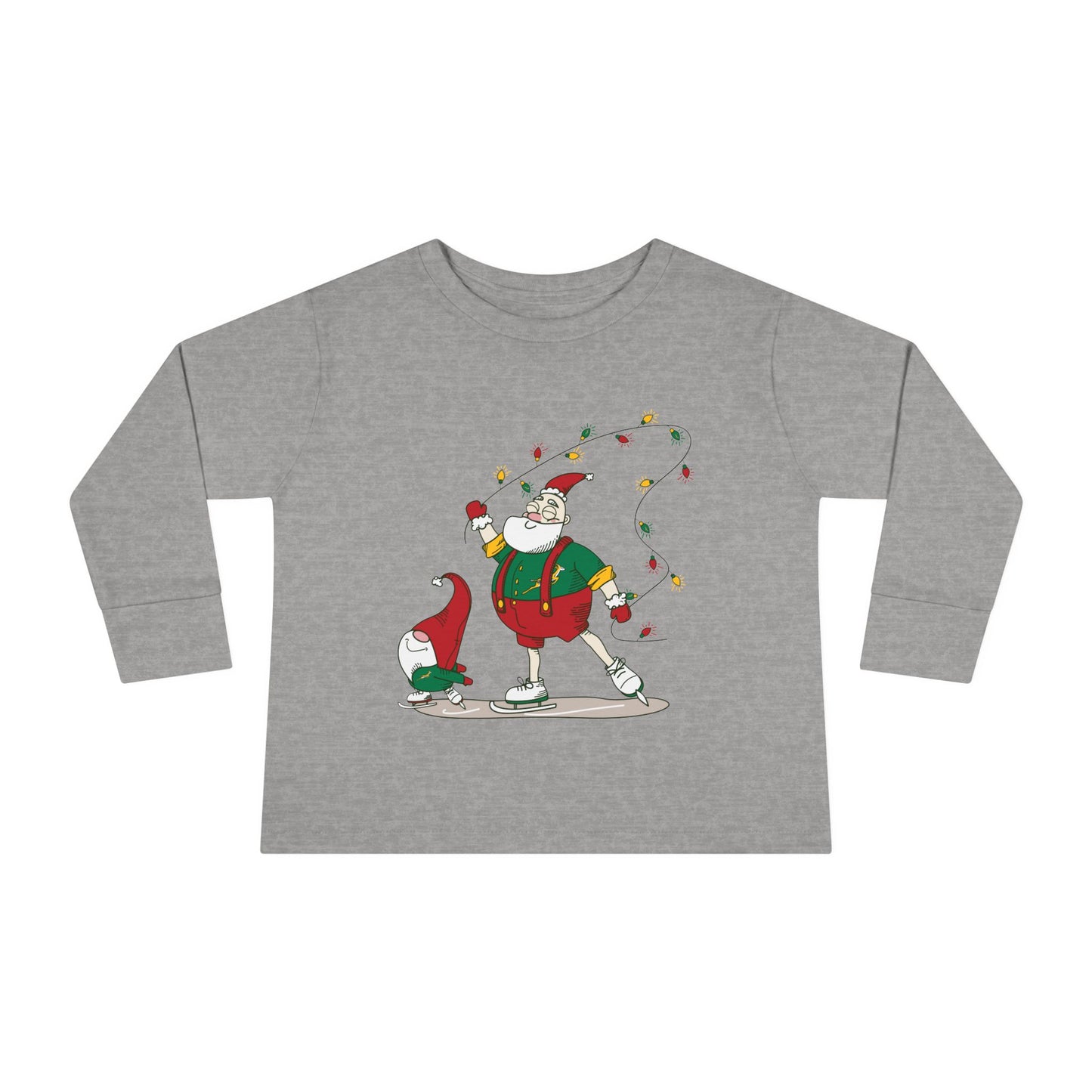 Santa Bok Fan Ice Skating Christmas Toddler Long Sleeve Tee