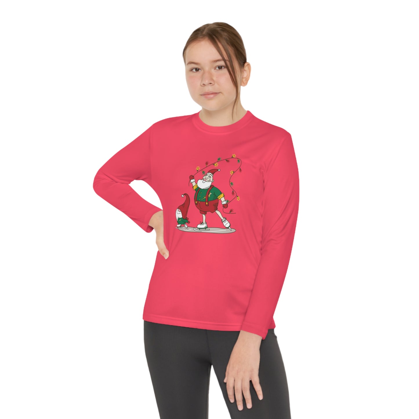 Santa Bok Fan Ice Skating Christmas Youth Long Sleeve Competitor Tee