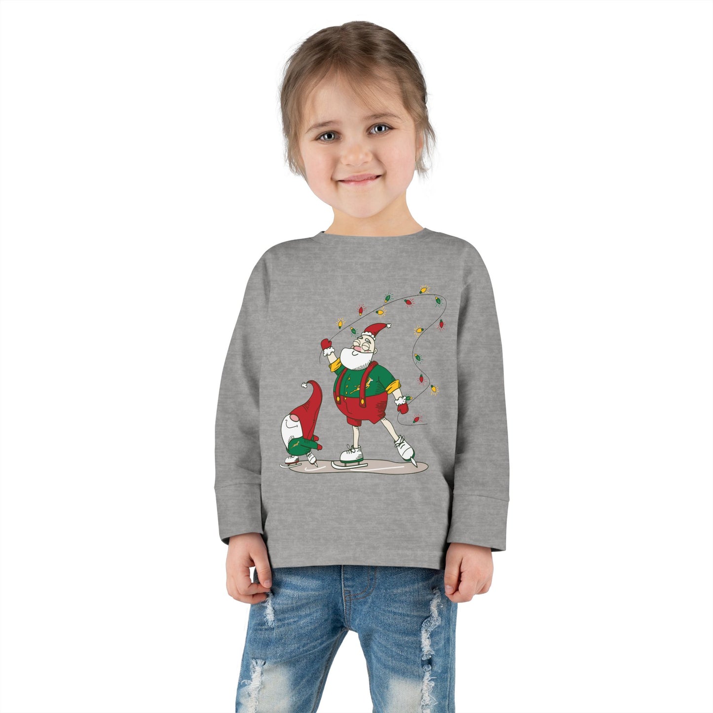 Santa Bok Fan Ice Skating Christmas Toddler Long Sleeve Tee