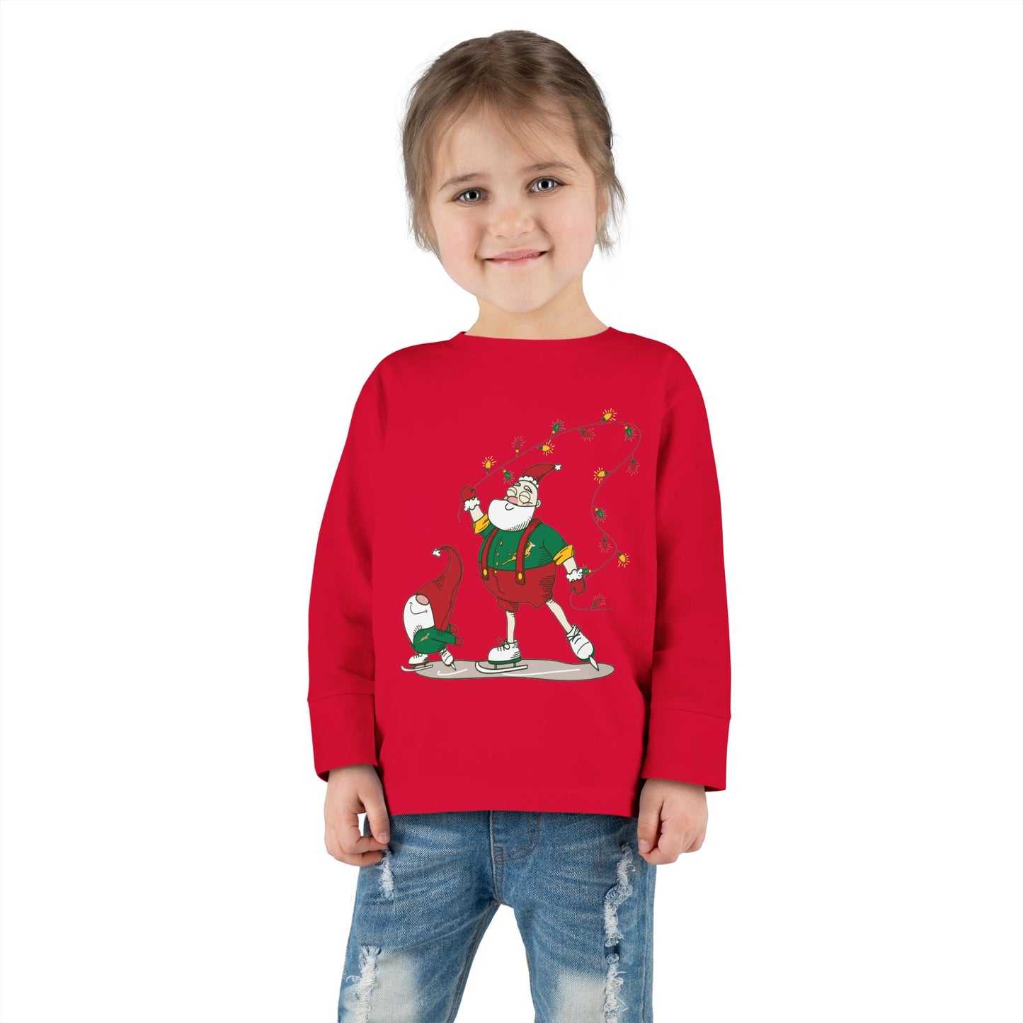 Santa Bok Fan Ice Skating Christmas Toddler Long Sleeve Tee