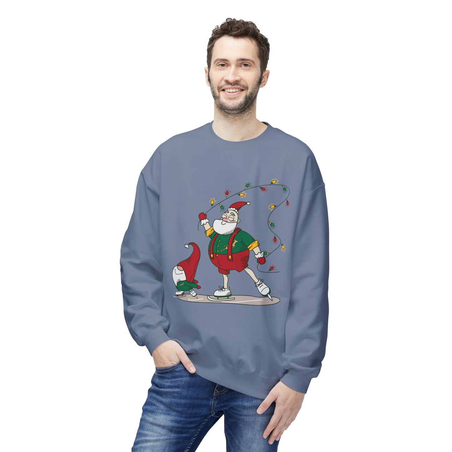 Santa Bok Fan Ice Skating Christmas Unisex Midweight Softstyle Fleece Crewneck Sweatshirt