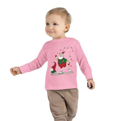 Santa Bok Fan Ice Skating Christmas Toddler Long Sleeve Tee