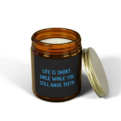 Life is Short. Smile. Scented Coconut Apricot Candles (4oz, 9oz)