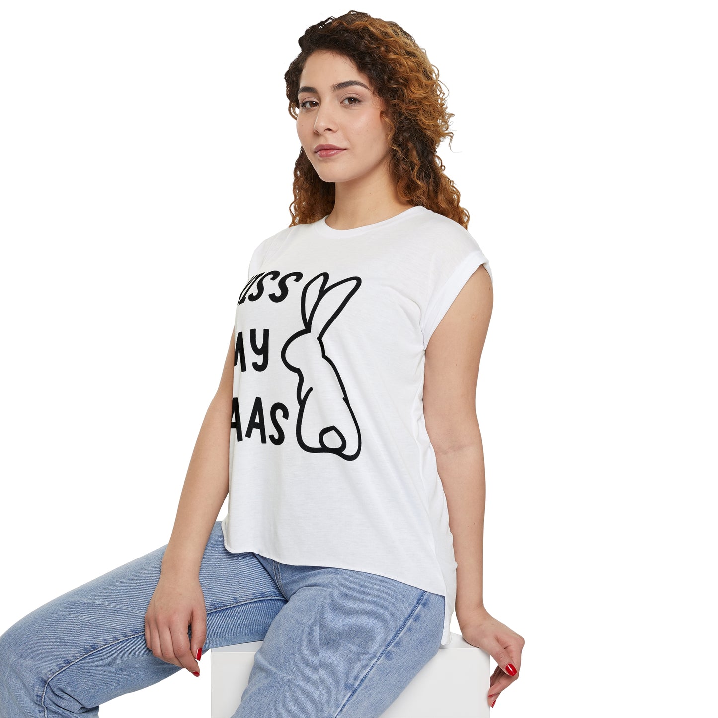 Kiss my Haas Women’s Flowy Rolled Cuffs Muscle Tee