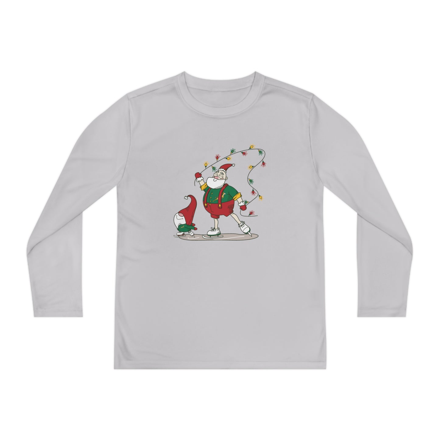 Santa Bok Fan Ice Skating Christmas Youth Long Sleeve Competitor Tee