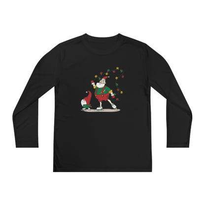 Santa Bok Fan Ice Skating Christmas Youth Long Sleeve Competitor Tee