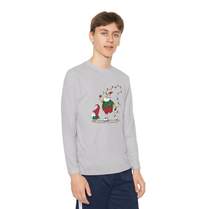 Santa Bok Fan Ice Skating Christmas Youth Long Sleeve Competitor Tee