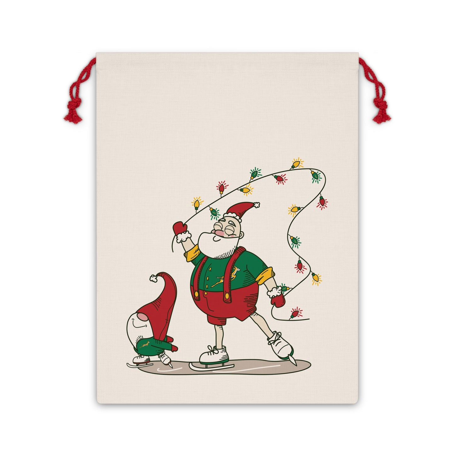 Santa Bok Fan Skating Christmas Gift Linen Bag