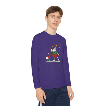 Santa Bok Fan Ice Skating Christmas Youth Long Sleeve Competitor Tee