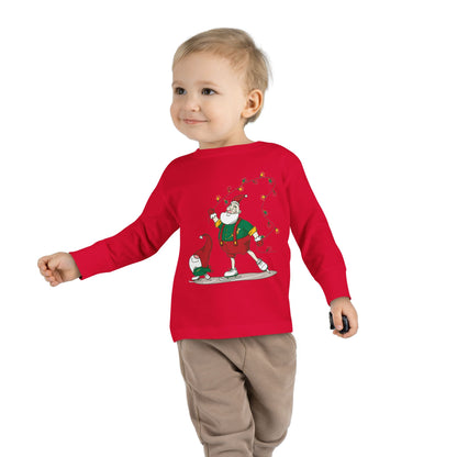 Santa Bok Fan Ice Skating Christmas Toddler Long Sleeve Tee