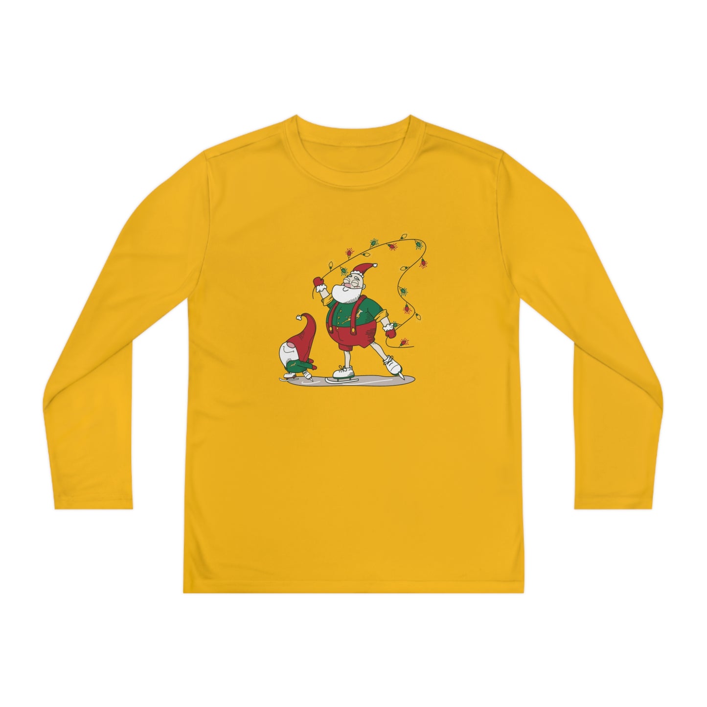 Santa Bok Fan Ice Skating Christmas Youth Long Sleeve Competitor Tee