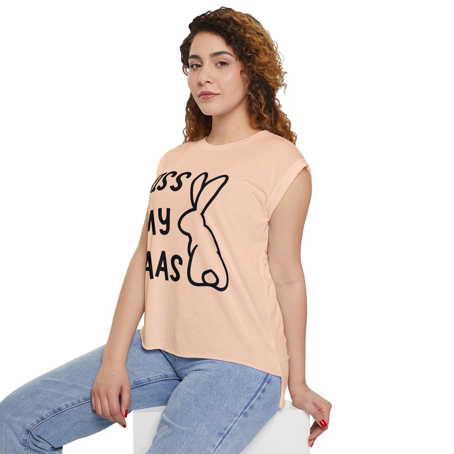 Kiss my Haas Women’s Flowy Rolled Cuffs Muscle Tee