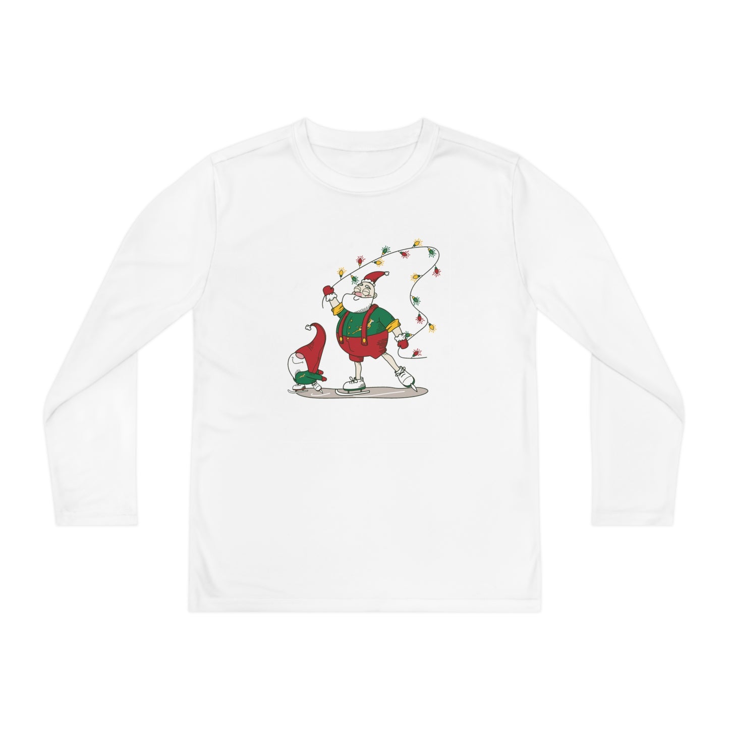 Santa Bok Fan Ice Skating Christmas Youth Long Sleeve Competitor Tee