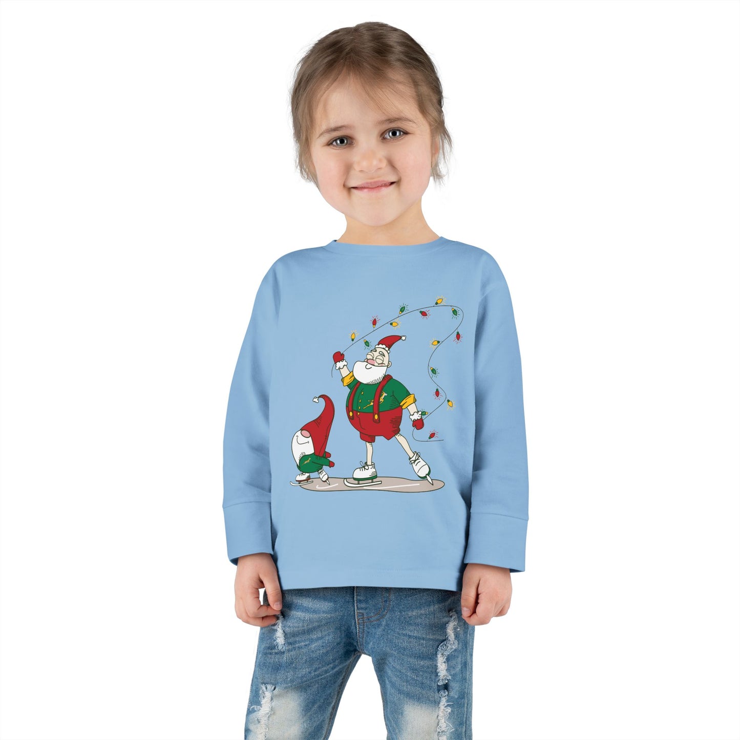 Santa Bok Fan Ice Skating Christmas Toddler Long Sleeve Tee