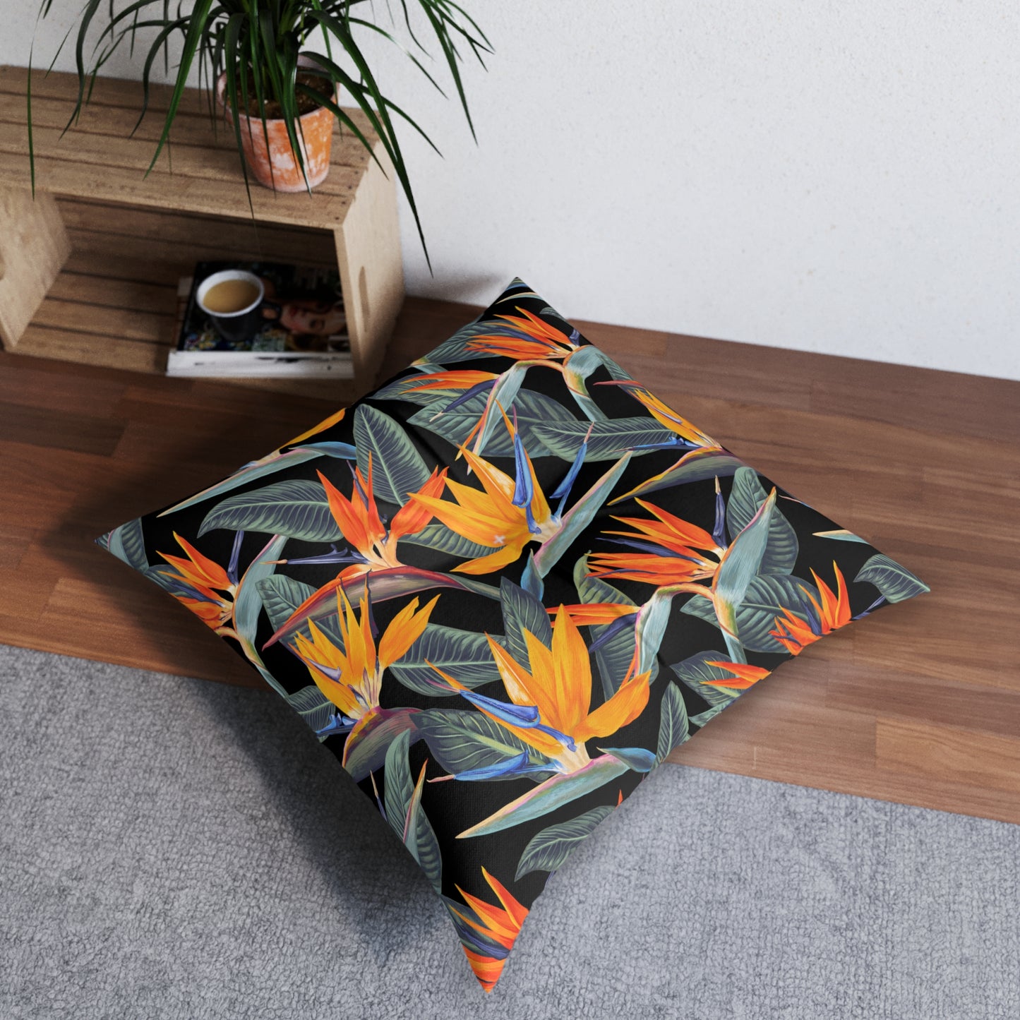 Strelitzia Tufted Floor Pillow, Square