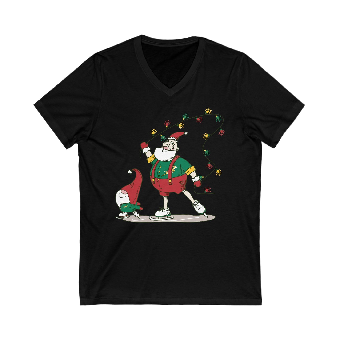 Santa Bok Fan Ice Skating Christmas Unisex Jersey Short Sleeve V-Neck Tee