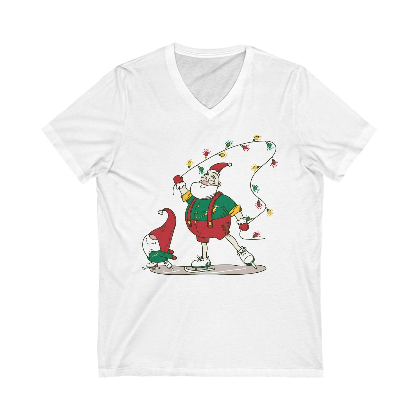 Santa Bok Fan Ice Skating Christmas Unisex Jersey Short Sleeve V-Neck Tee