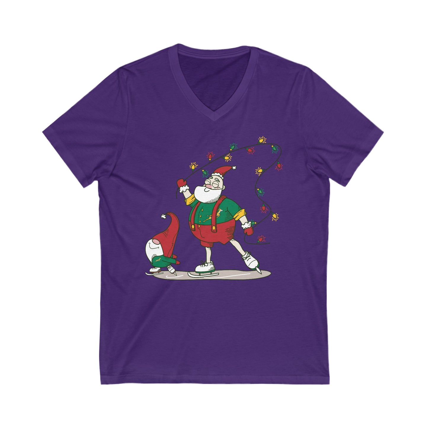 Santa Bok Fan Ice Skating Christmas Unisex Jersey Short Sleeve V-Neck Tee