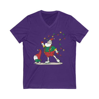 Santa Bok Fan Ice Skating Christmas Unisex Jersey Short Sleeve V-Neck Tee