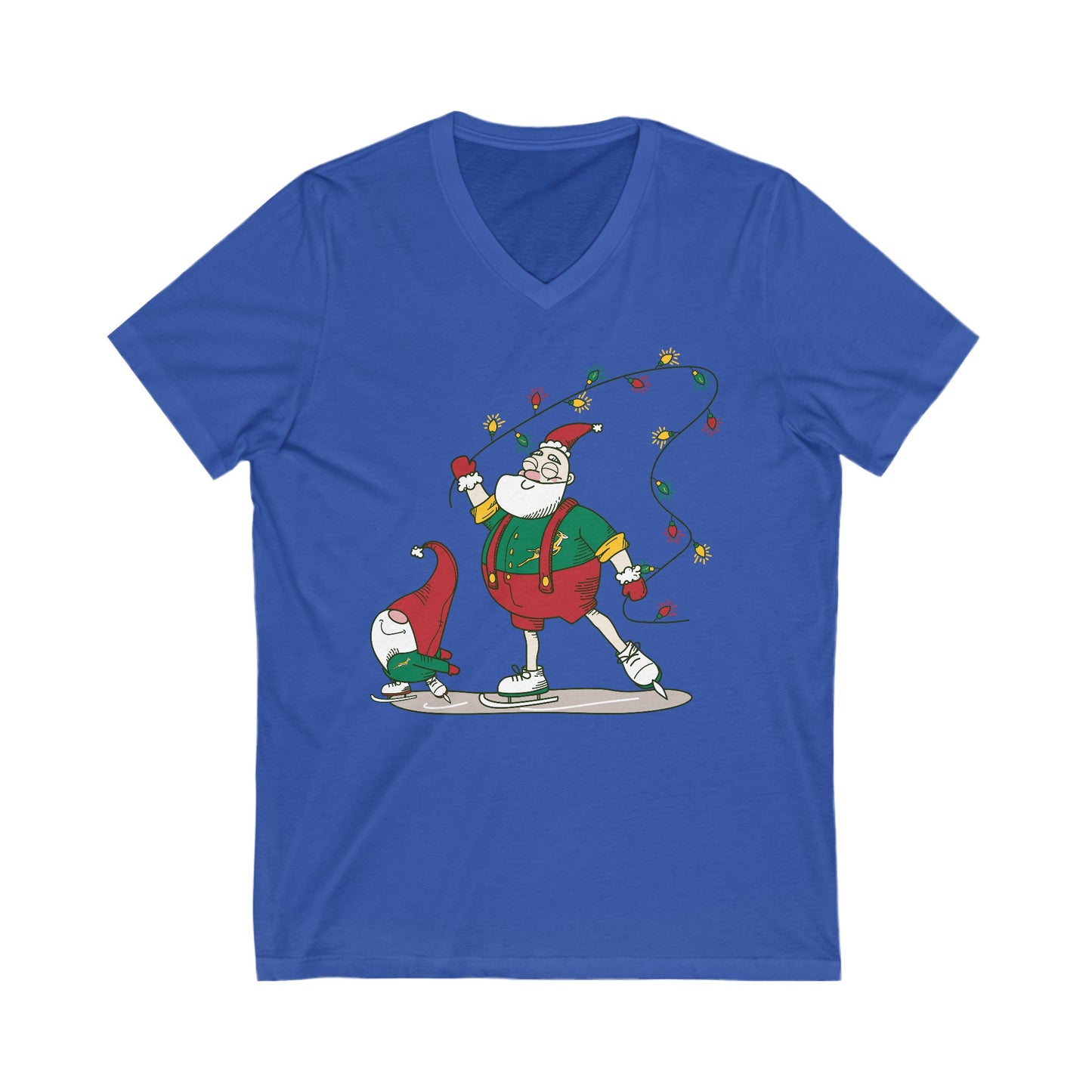 Santa Bok Fan Ice Skating Christmas Unisex Jersey Short Sleeve V-Neck Tee