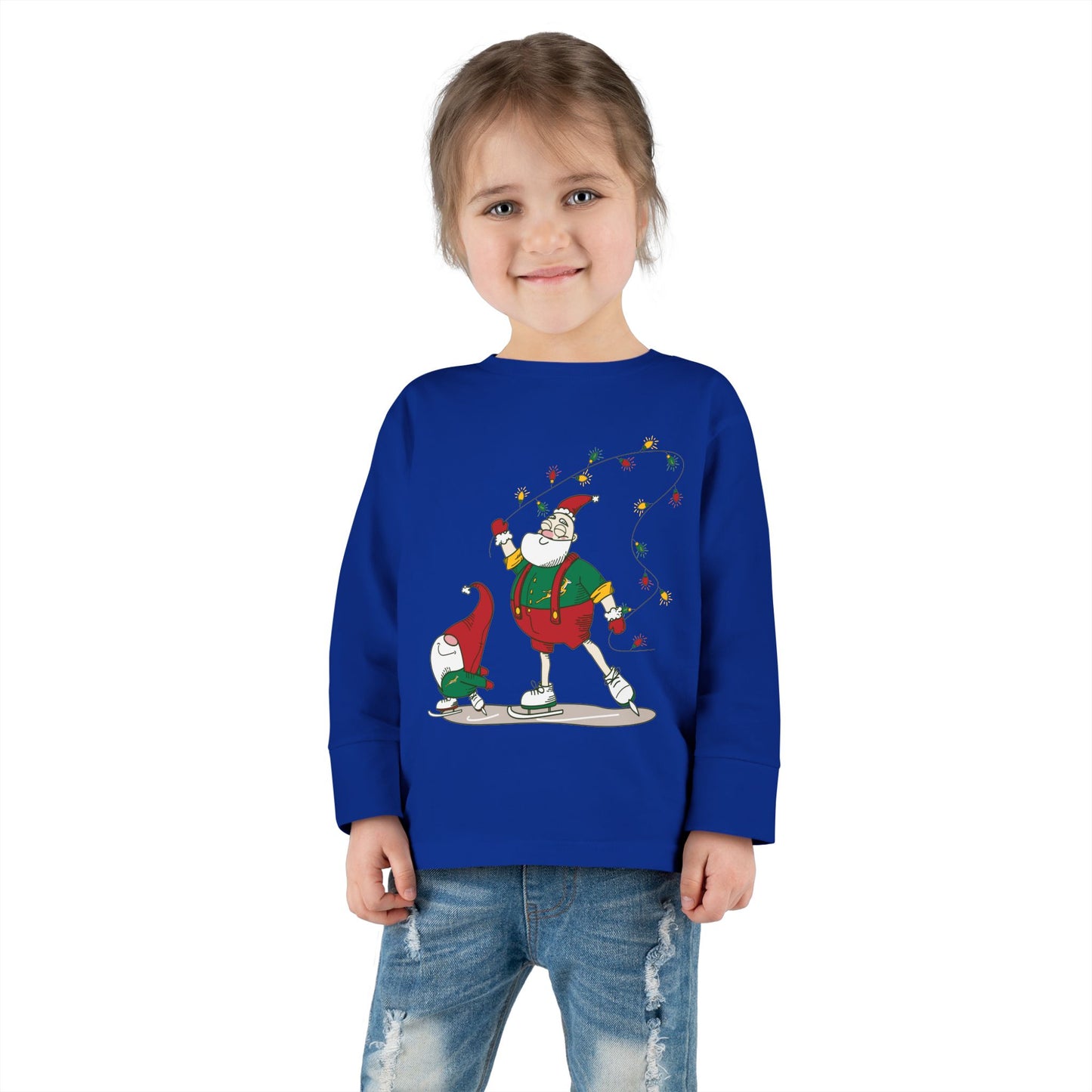 Santa Bok Fan Ice Skating Christmas Toddler Long Sleeve Tee