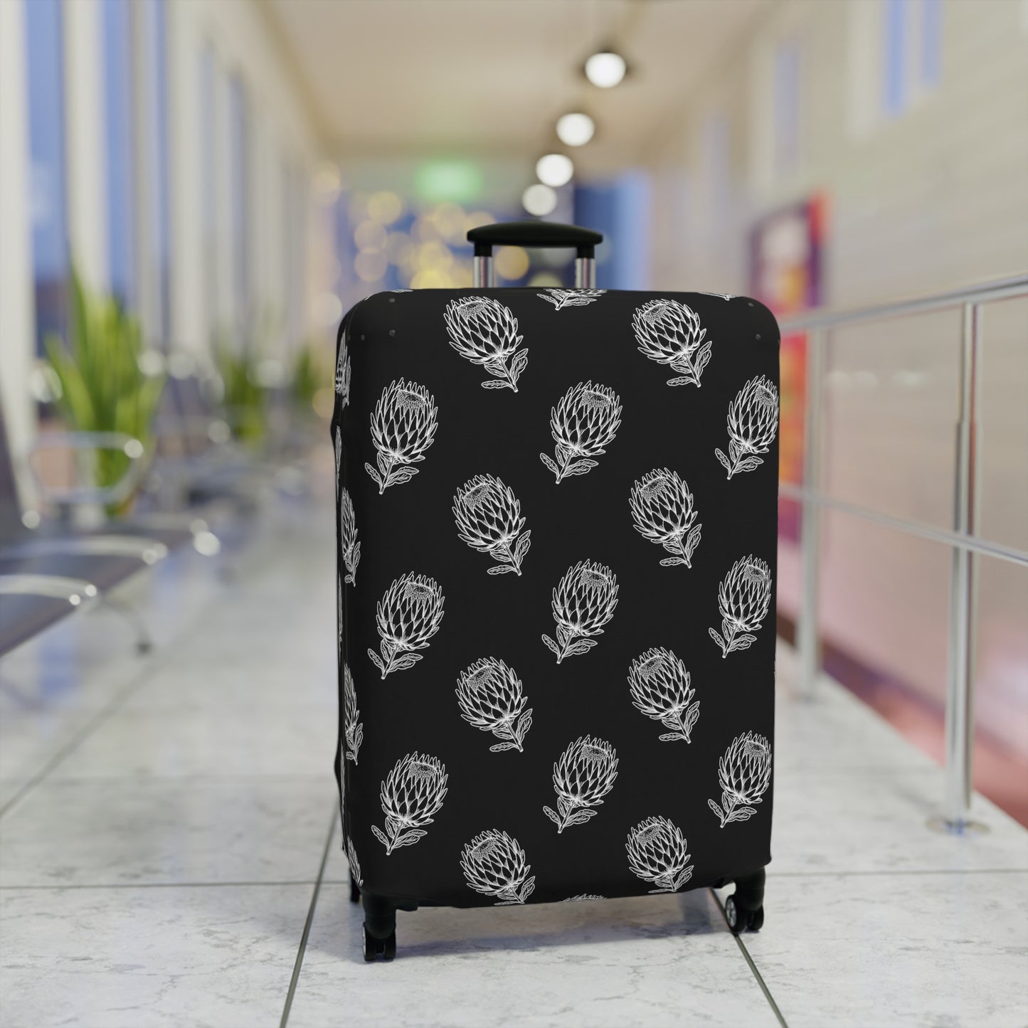 Protea Black and White Luggage Cover