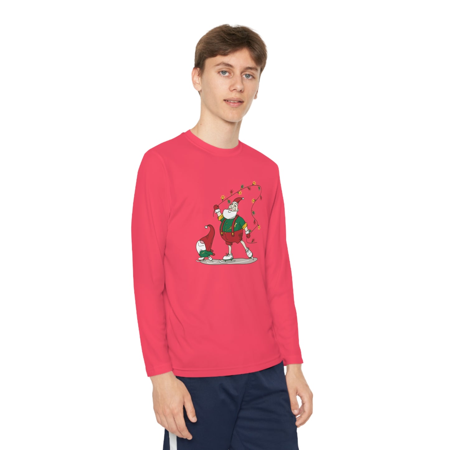 Santa Bok Fan Ice Skating Christmas Youth Long Sleeve Competitor Tee