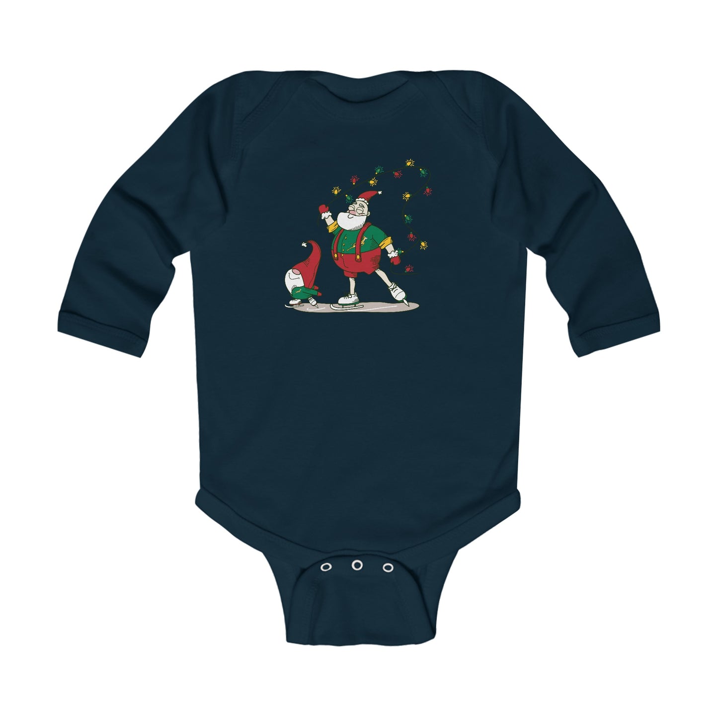 Santa Bok Fan Ice Skating Christmas Infant Long Sleeve Bodysuit