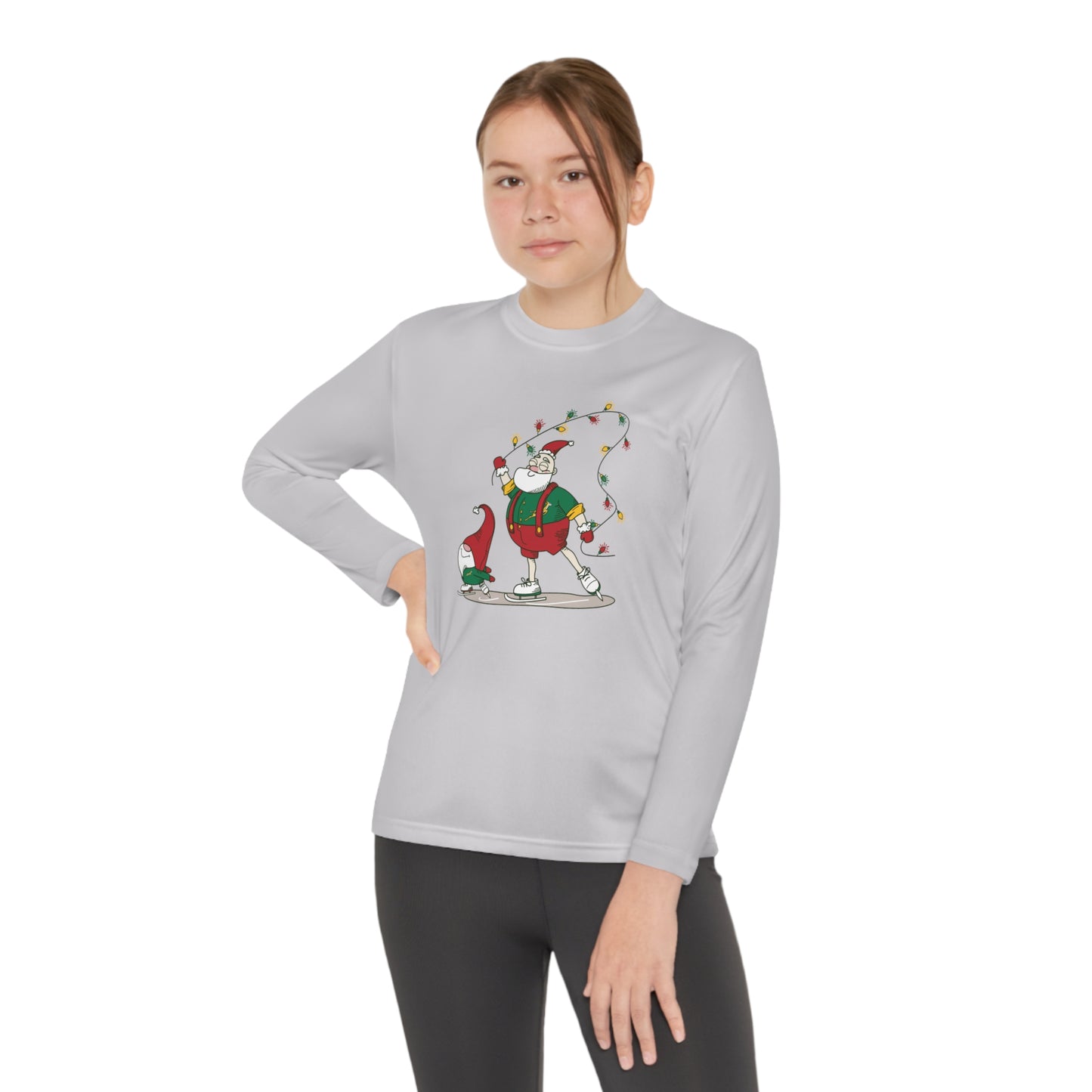 Santa Bok Fan Ice Skating Christmas Youth Long Sleeve Competitor Tee