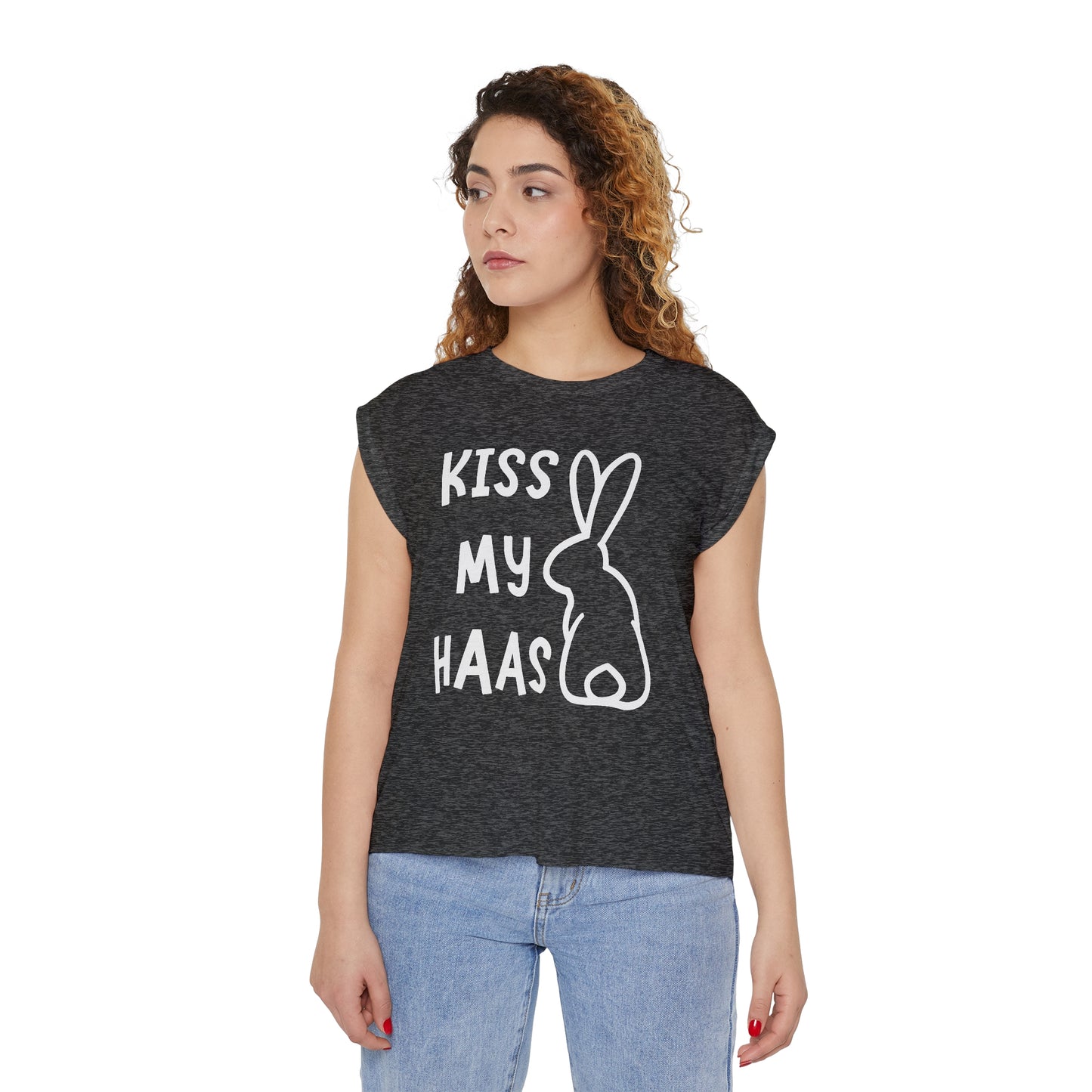 Kiss my Haas Women’s Flowy Rolled Cuffs Muscle Tee