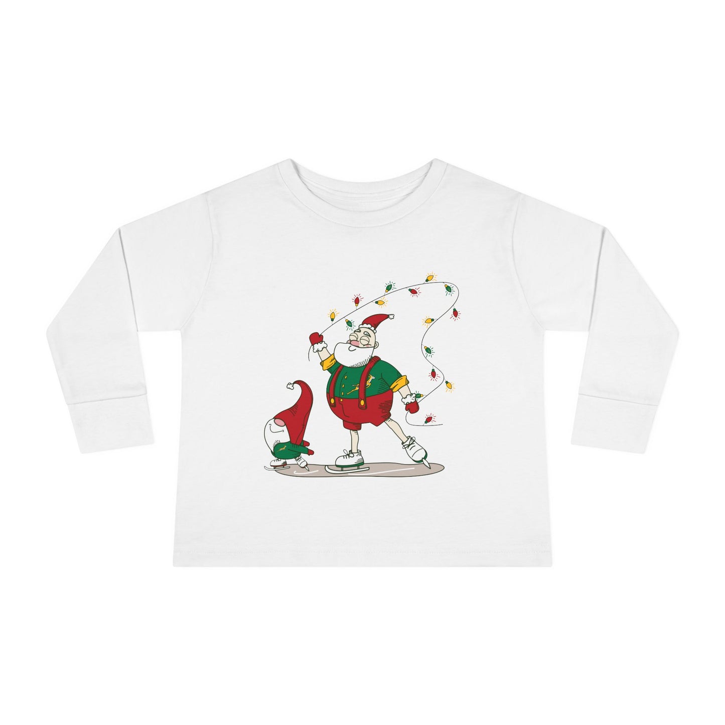 Santa Bok Fan Ice Skating Christmas Toddler Long Sleeve Tee