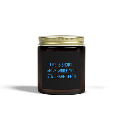 Life is Short. Smile. Scented Coconut Apricot Candles (4oz, 9oz)