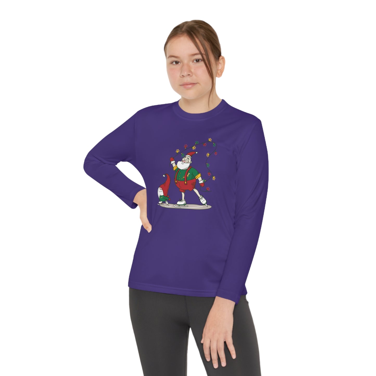 Santa Bok Fan Ice Skating Christmas Youth Long Sleeve Competitor Tee